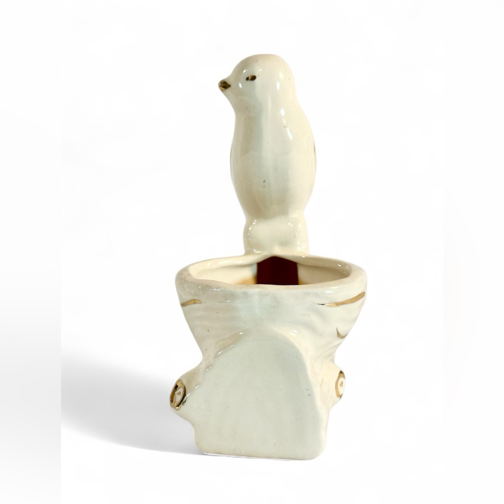 1920s Shawnee Pottery Ceramic Bird on Nest
Planter Creamy White with Gold - Picture 6 of 8